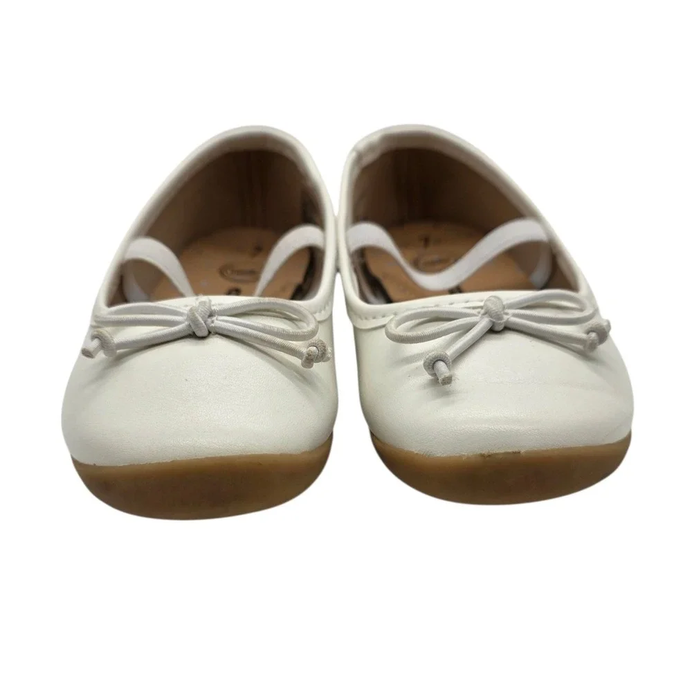 Wonder Nation Girls White Ballet Flats Shoes Size‎ 7 Bow Elastic Strap